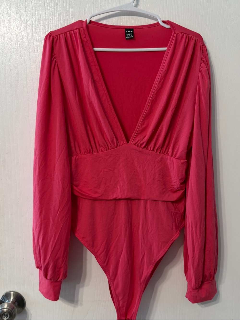 SHEIN Hot Pink Plunging V-Neck Long Sleeve Bodysuit